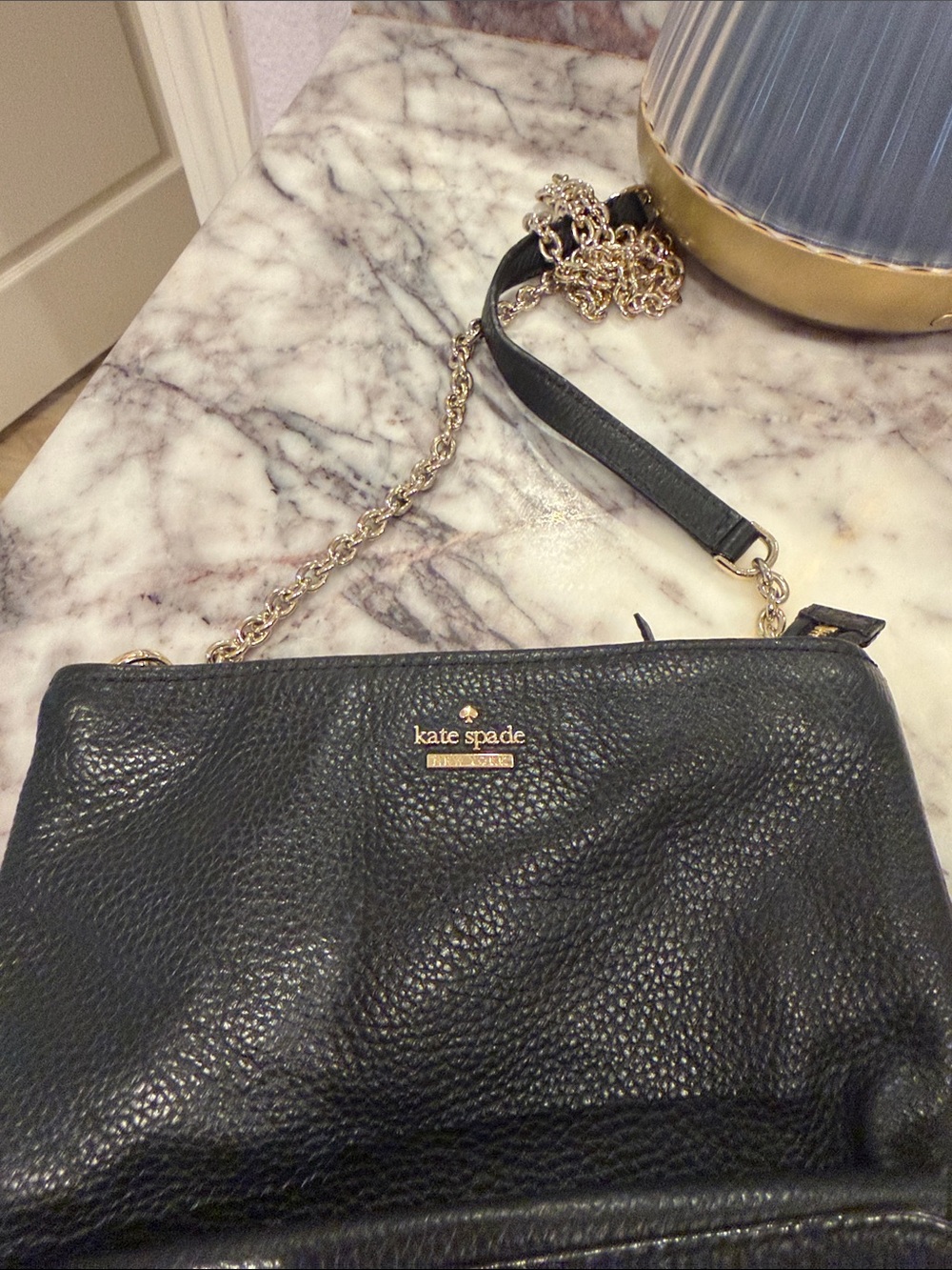 kate spade Black Pebbled Leather Chain Strap Crossbody